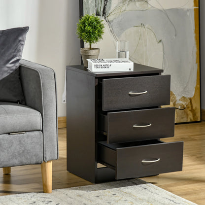 Modern Night Stand, 3 Drawers, Metal Rail, Dark Brown Bedside Tables at Gallery Canada