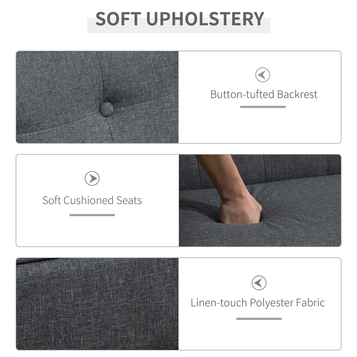 44.5" 2 Seat Sofa, Modern Upholstered Loveseat, Button Tufted Back, Wood Legs, Grey 2-Seater Sofas at Gallery Canada