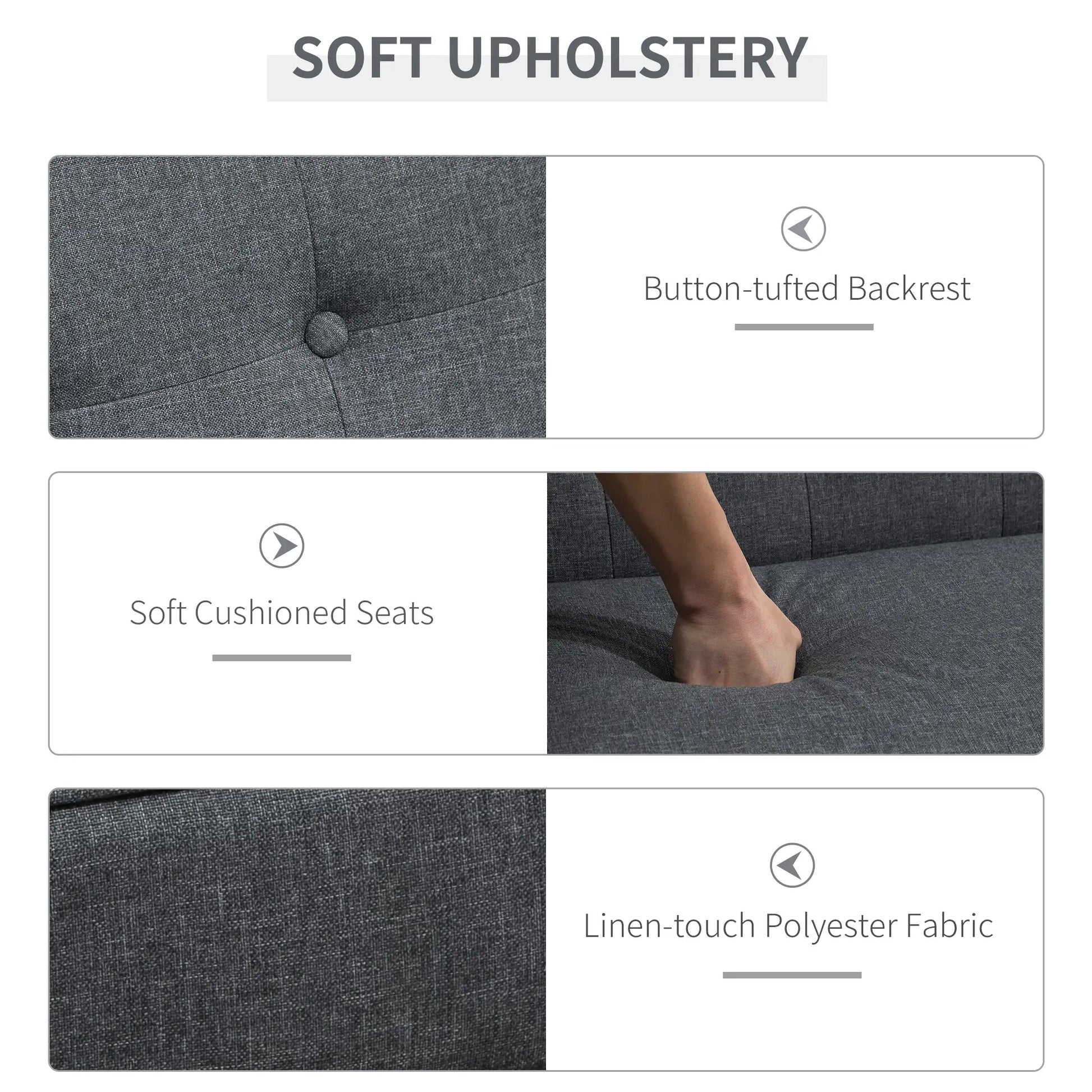 44.5" 2 Seat Sofa, Modern Upholstered Loveseat, Button Tufted Back, Wood Legs, Grey 2-Seater Sofas at Gallery Canada