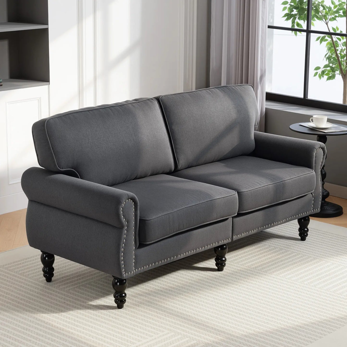 Midback Double Sofa, Sponge Padding, 2 Seater, Rubber Wood Leg, Dark Grey 2-Seater Sofas at Gallery Canada