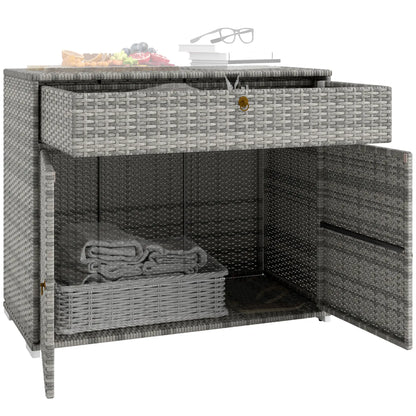 Outdoor Storage Cabinet, Wicker 2-Door, PE Rattan, Grey Patio Storage Boxes at Gallery Canada