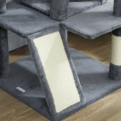 54" Cat Tree, Multi-Level Tower With Scratching Posts, Light Grey