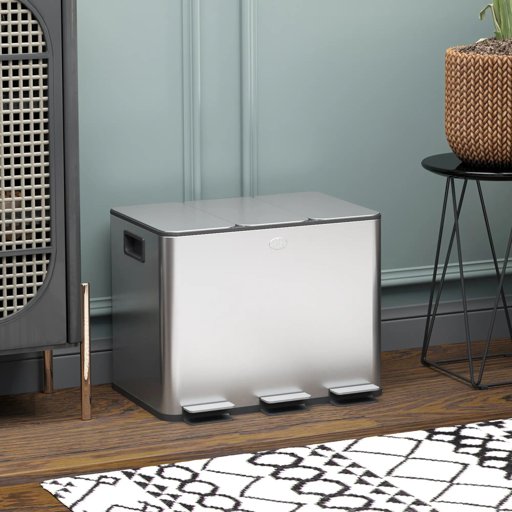 Triple Garbage Bin, Soft Close Trash Can, 3 x 20 Liter, Silver Household Supplies at Gallery Canada