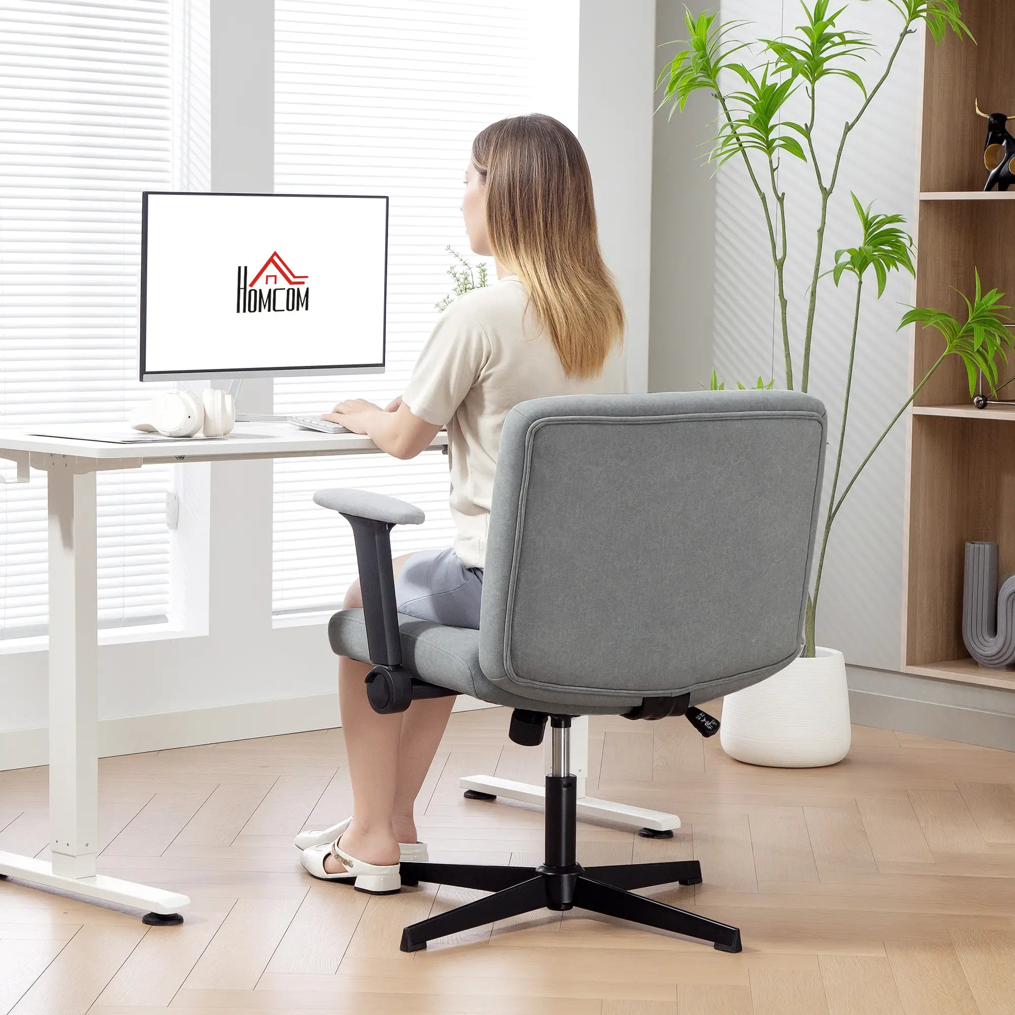 Criss Cross Chair, Flip-up Armrests, Adjustable Height, Tilting, No Wheels, Grey Task Chairs at Gallery Canada