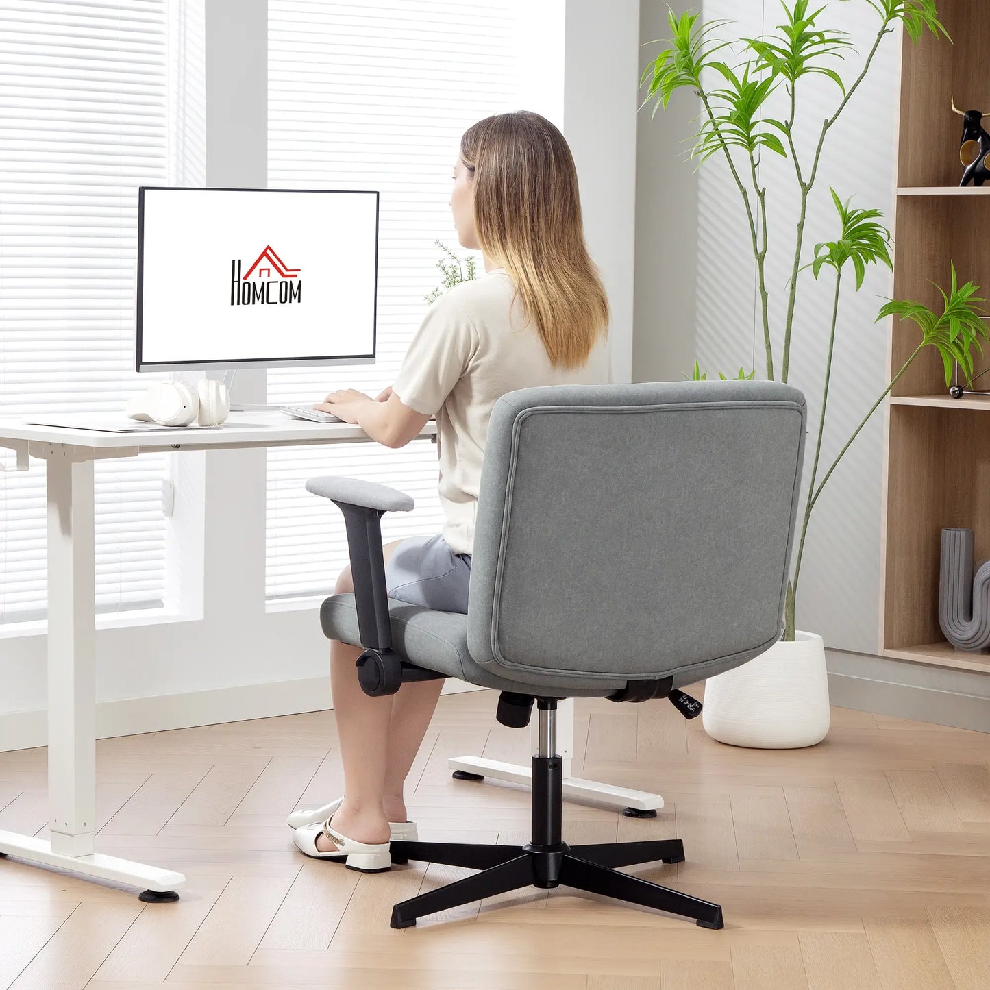 Criss Cross Chair, Flip-up Armrests, Adjustable Height, Tilting, No Wheels, Grey Task Chairs at Gallery Canada