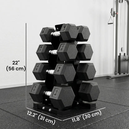 Hex Dumbbell Set With Rack, 180lbs Rubber-Coated, black