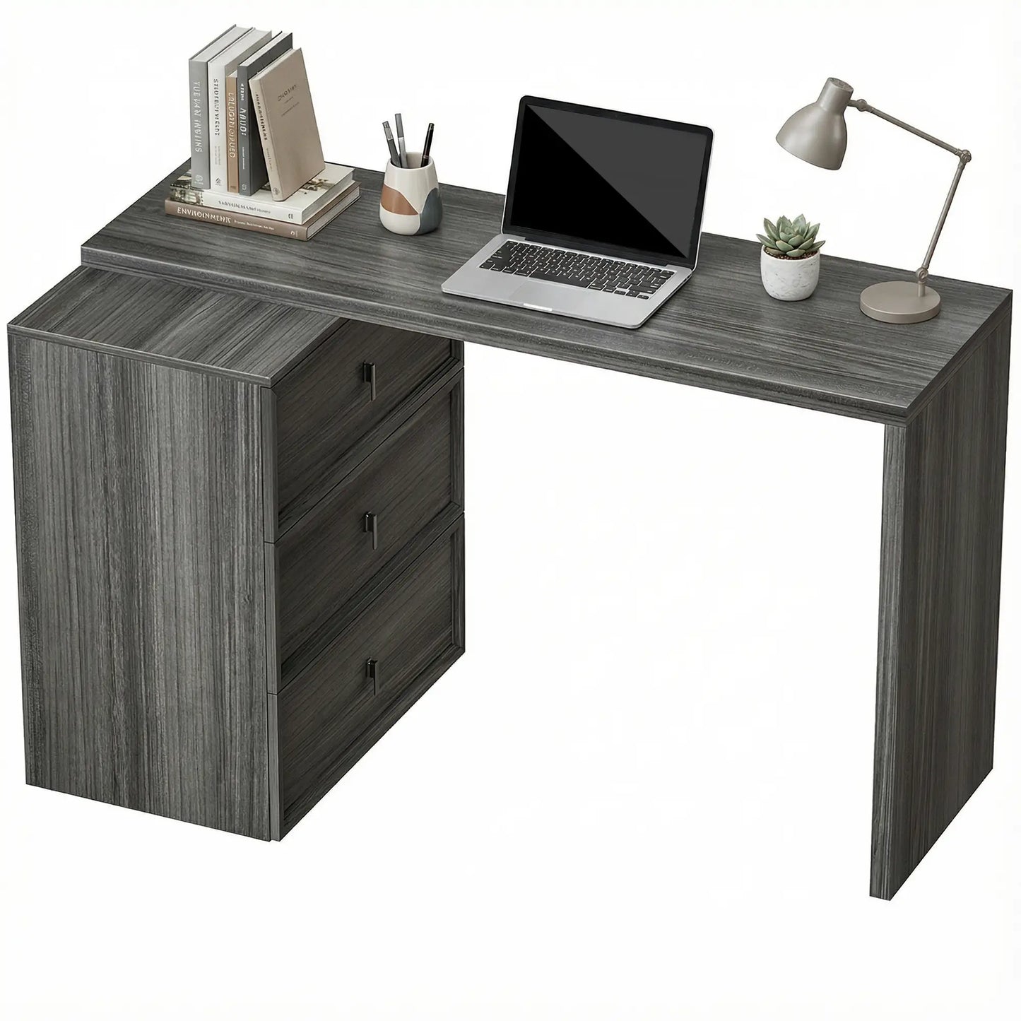 L-Shaped Computer Desk, 3 Drawers, Black Wood Grain, Black Computer Desks at Gallery Canada