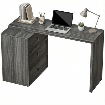 L-Shaped Computer Desk, 3 Drawers, Black Wood Grain, Black Computer Desks at Gallery Canada