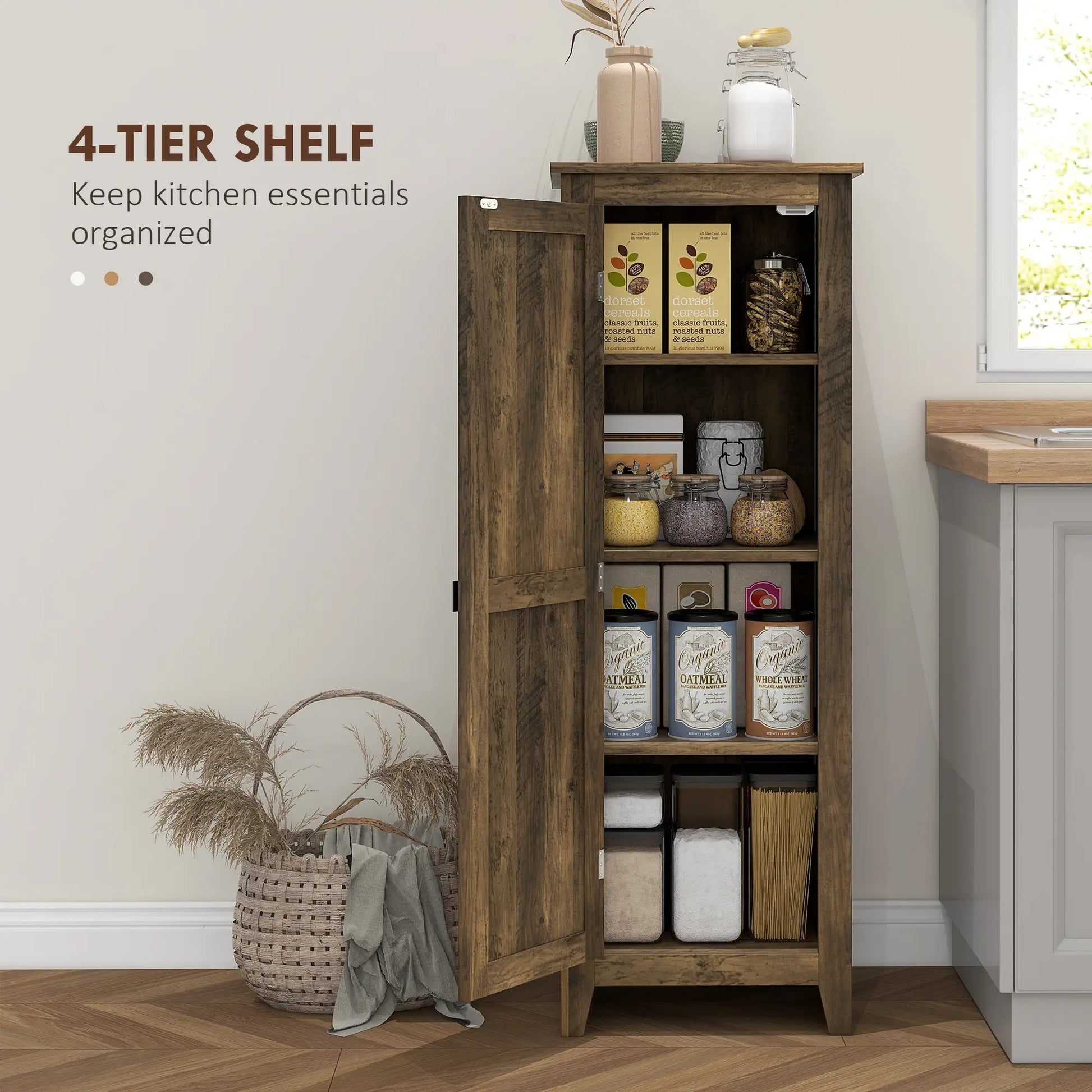 48" Farmhouse Kitchen Pantry Cabinet, Adjustable Shelves, Brown Kitchen Pantry Cabinets at Gallery Canada
