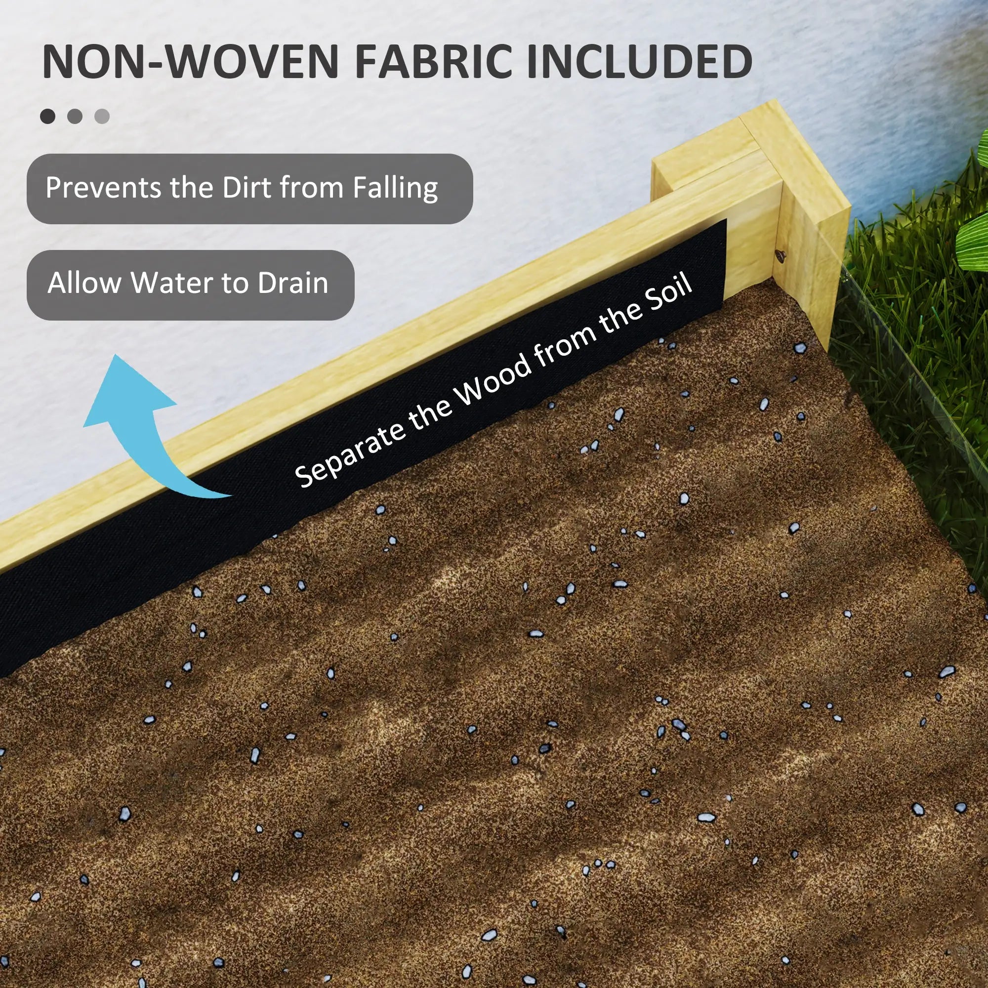 Wooden Raised Garden Bed, Acrylic Panels, Drainage Holes, 43.3