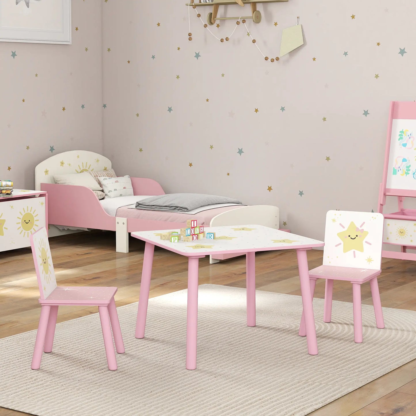 Kids Table And Chair Set, 3-Piece, Star Pattern, Ages 3-8, Pink Kids Table Sets at Gallery Canada