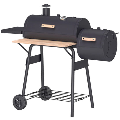 Charcoal BBQ Grill With Offset Smoker, 124 x 53 x 104 cm, Black Charcoal BBQ Grils at Gallery Canada