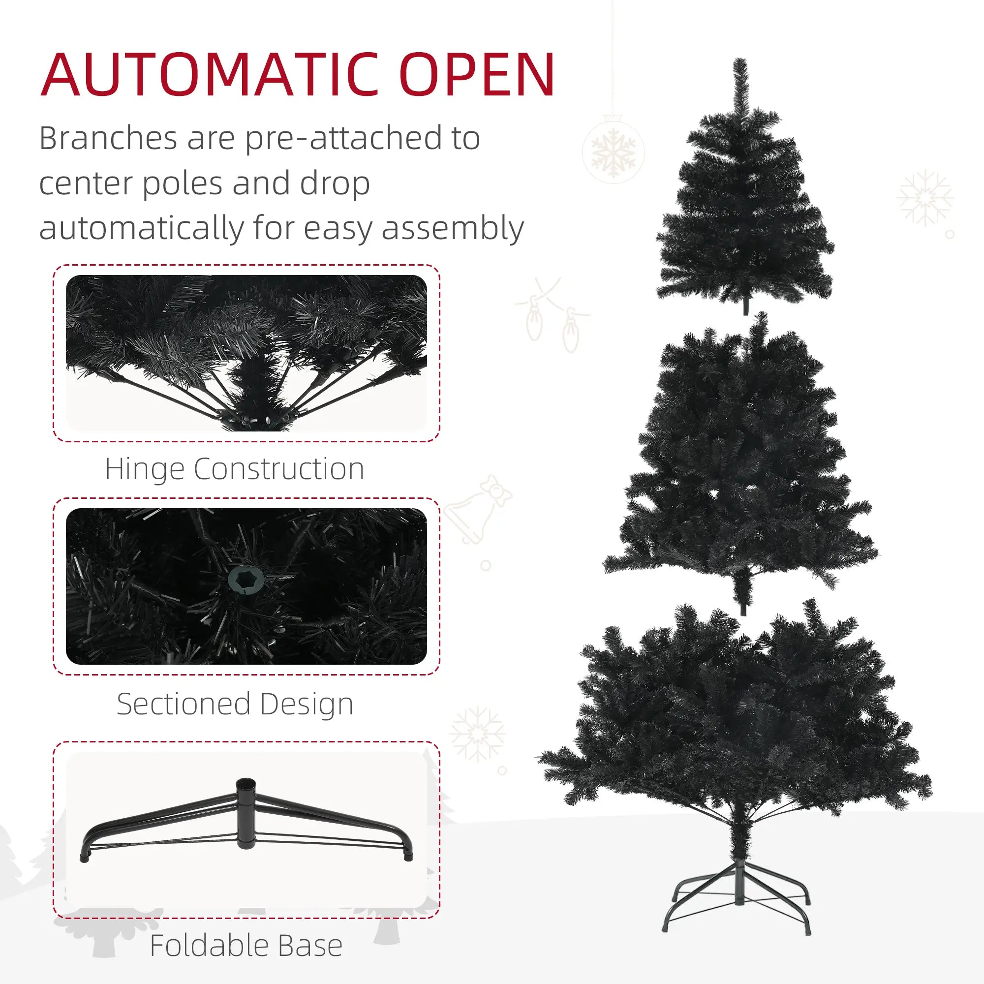6ft Artificial Christmas Tree, Auto Open, Steel Base, Black Artificial Christmas Trees at Gallery Canada