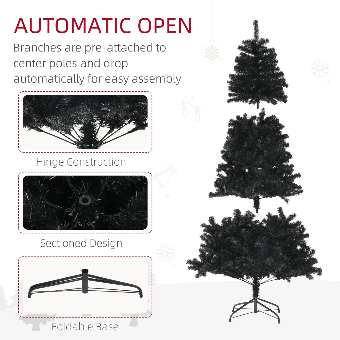 6ft Artificial Christmas Tree, Auto Open, Steel Base, Black Artificial Christmas Trees at Gallery Canada