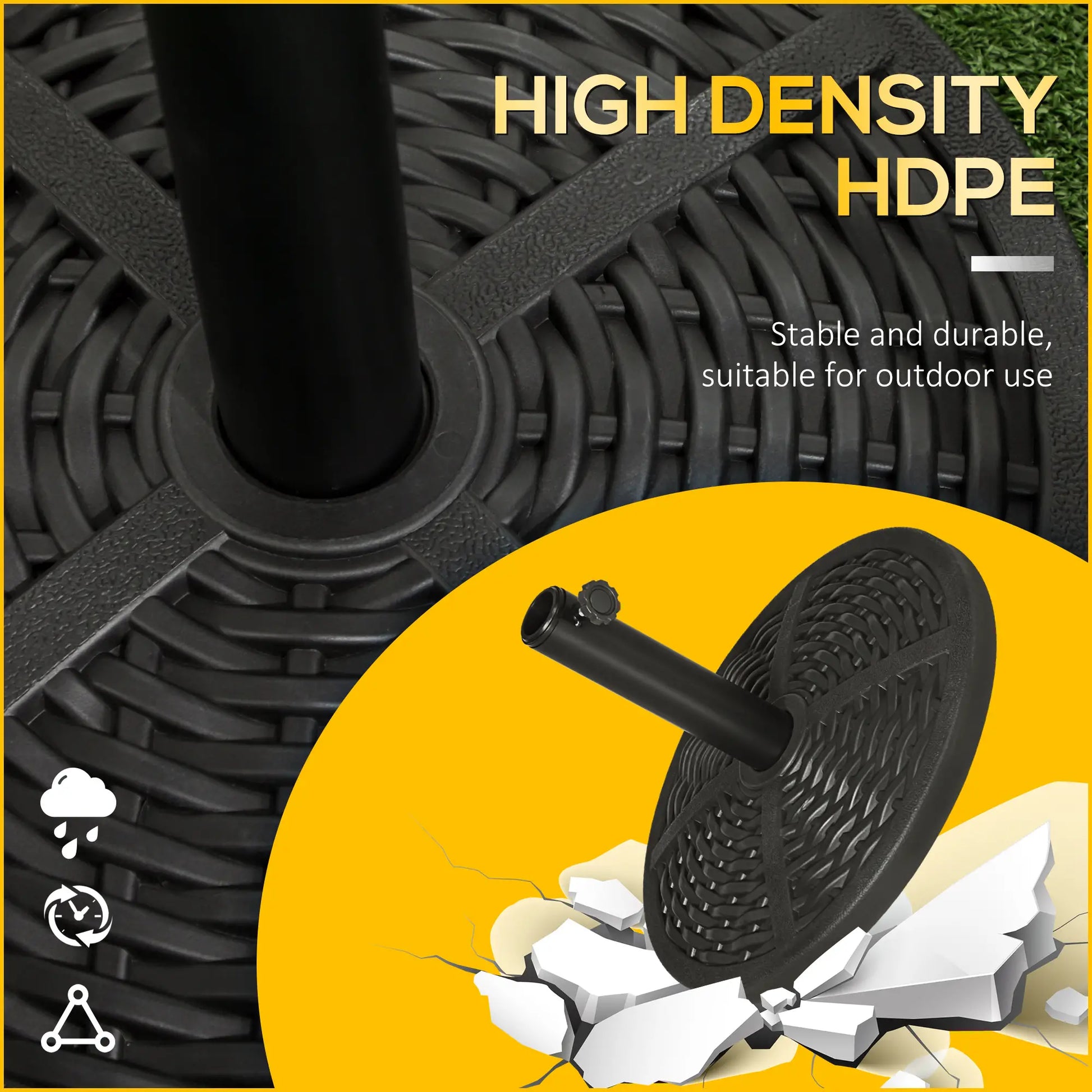 18" Heavy Duty Round Market Umbrella Base, Rattan Design, Black Umbrella Bases at Gallery Canada