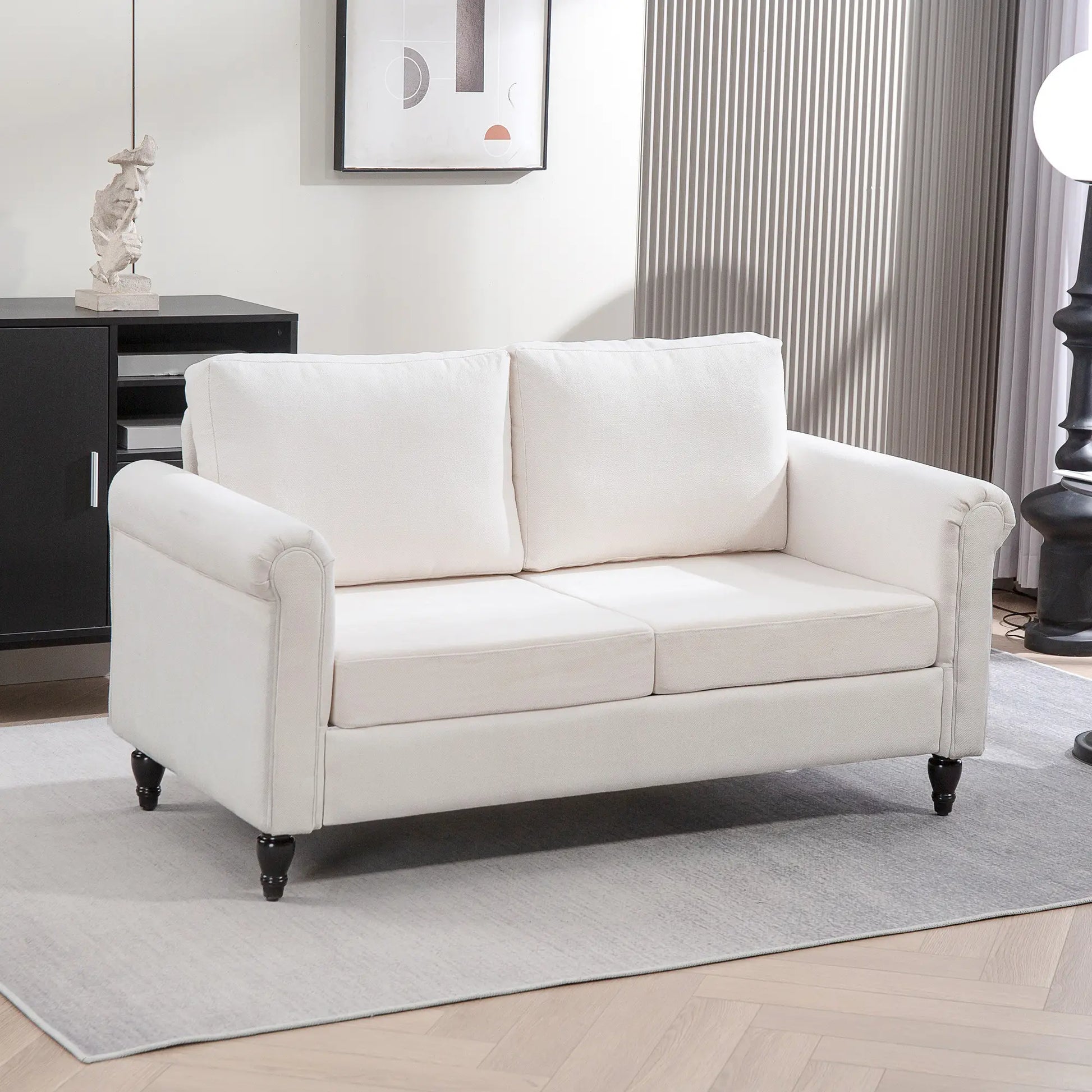 Vintage Loveseat, Chenille Fabric 2 Seater Sofa, Cream White 2-Seater Sofas at Gallery Canada