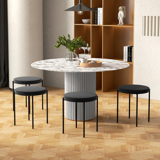 Round Backless Dining Chairs, Stacking Stools Set of 4, Black Dining Chairs Black at Gallery Canada