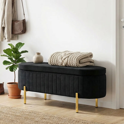 Upholstered Bedroom Bench, Channel Tufted Ottoman, Black Storage Ottomans & Benches at Gallery Canada