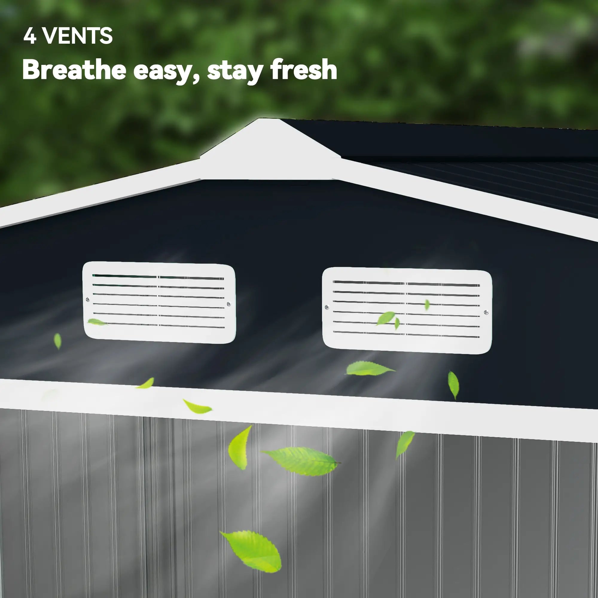 9.1'x6.4'x6.3' Garden Storage Shed, Foundation Kit, Metal Tool House, Double Doors, Dark Grey Sheds at Gallery Canada