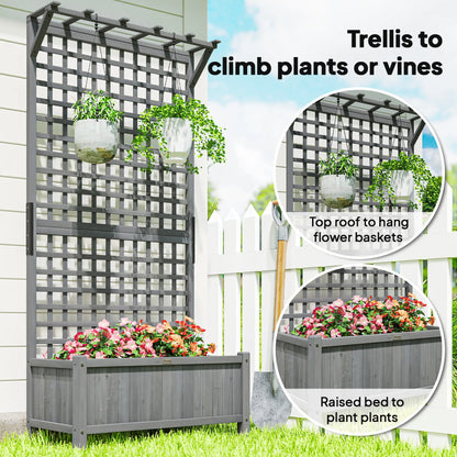 Wood Planter with Trellis, Raised Garden Bed, Privacy Screen, Dark Grey Wooden Planter Boxes at Gallery Canada