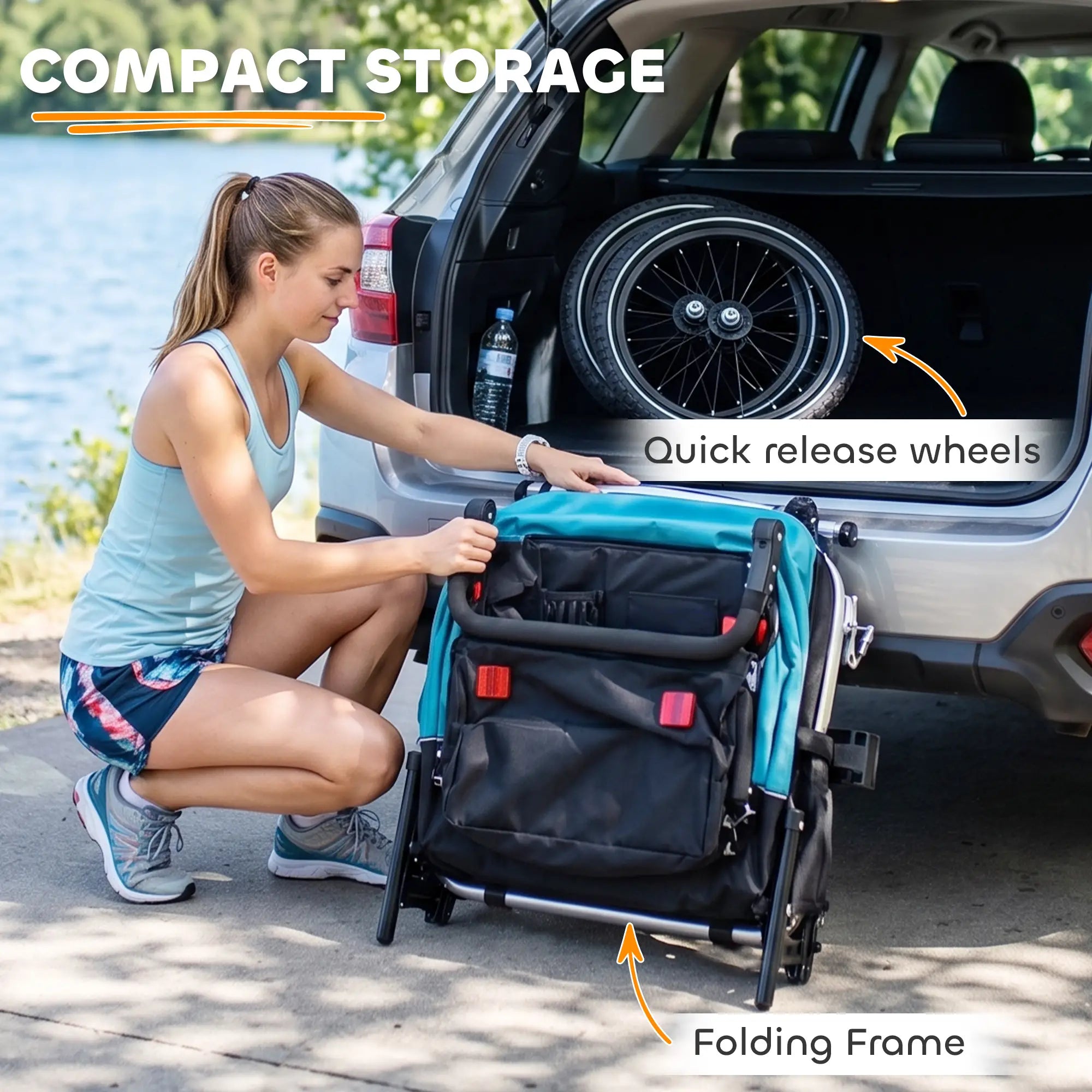 3-in-1 Bike Trailer for Kids, Baby Stroller and Jogger, Foldable Child Bicycle Trailer with Reclining Seat, Blue Kids Bike Trailers at Gallery Canada