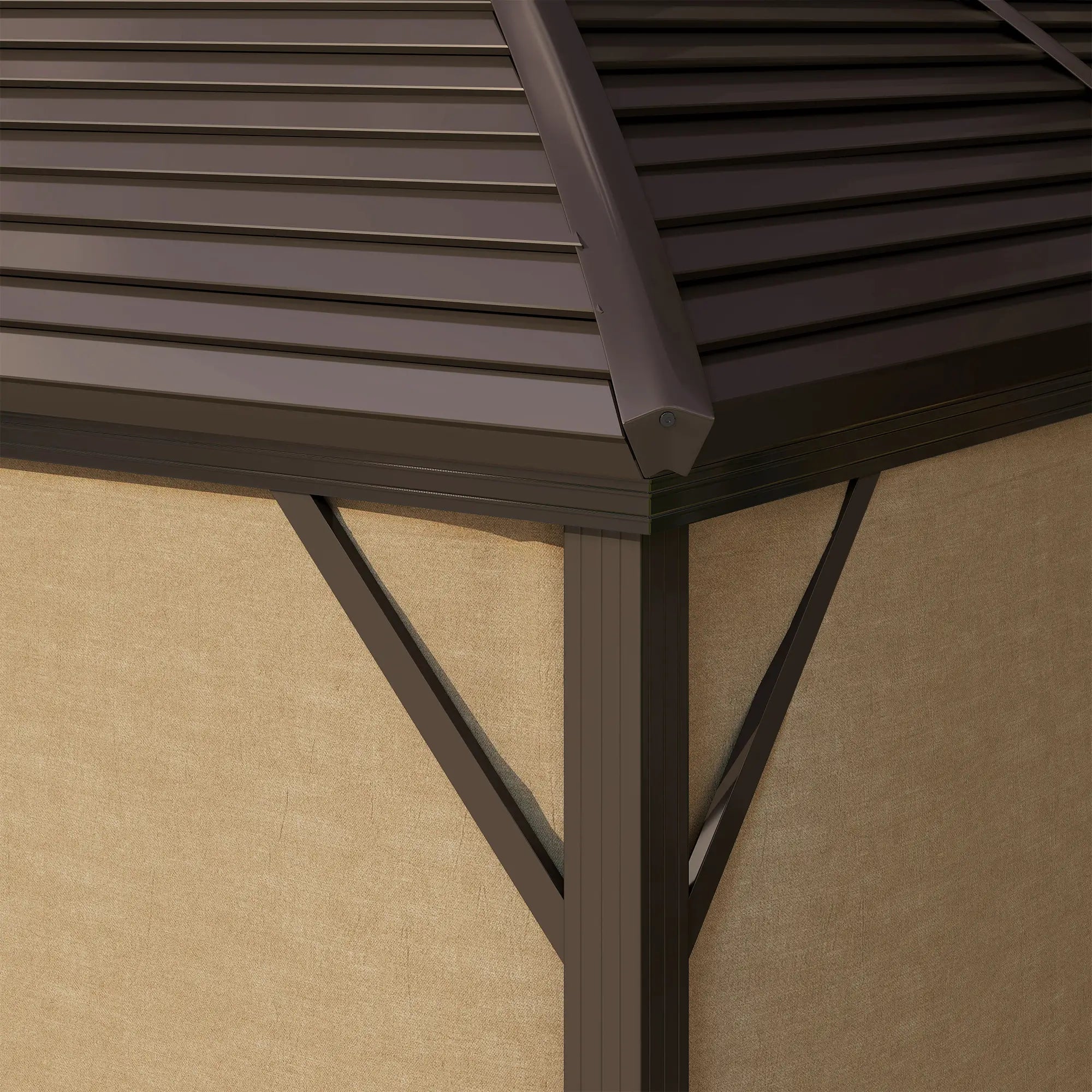 10' x 13' Hardtop Gazebo, Aluminum Canopy, Mesh Nettings, Curtains, Brown Gazebos at Gallery Canada