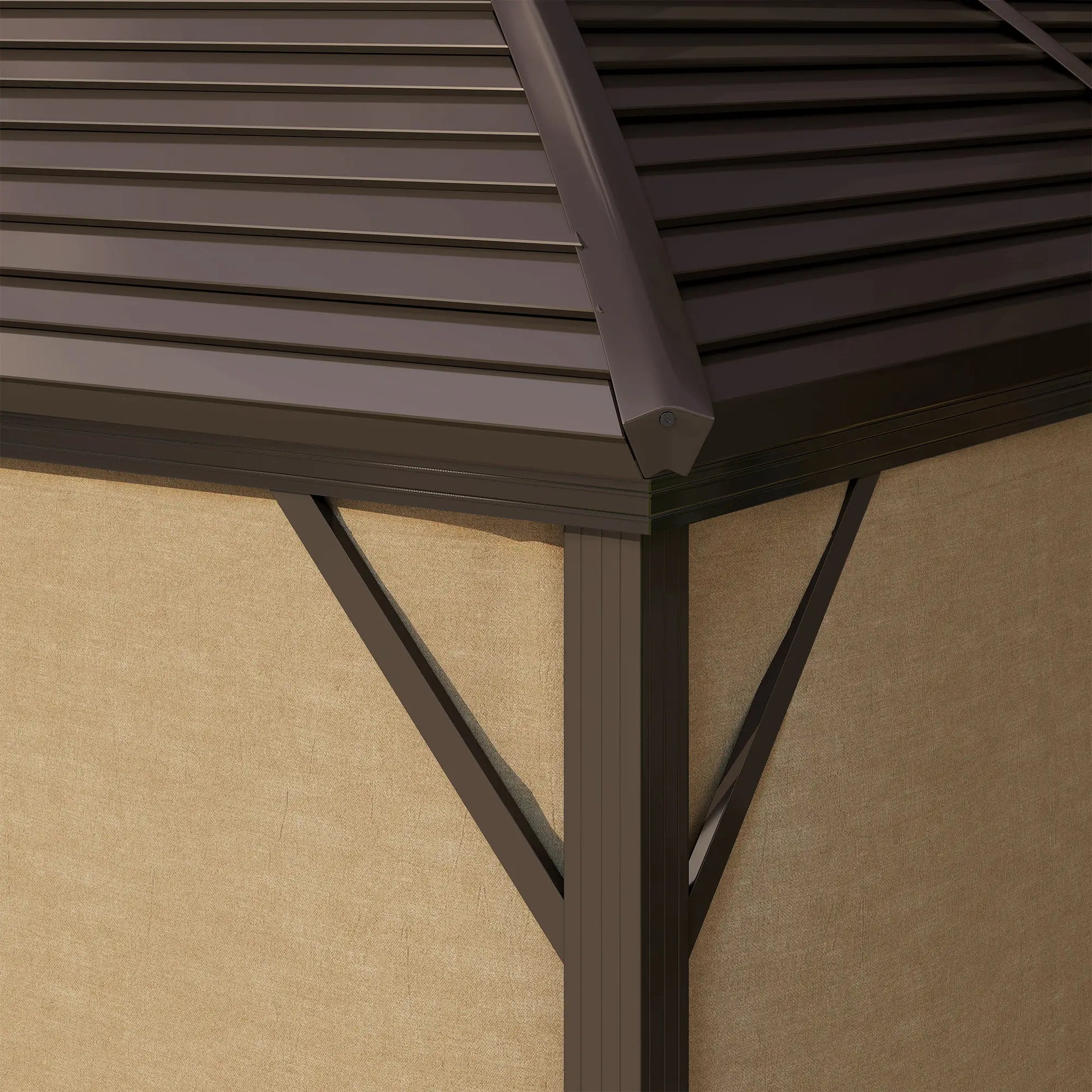 10' x 13' Hardtop Gazebo, Aluminum Canopy, Mesh Nettings, Curtains, Brown Gazebos at Gallery Canada