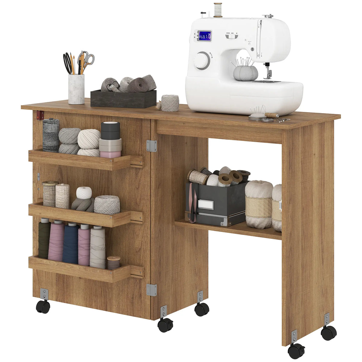 Sewing Machine Cabinet, Folding Table with Storage, Brown Storage Cabinets Brown at Gallery Canada