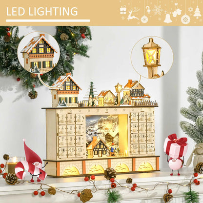 Christmas Advent Calendar, Light Up Wooden Countdown Drawer, Village, Natural Wood Christmas Advent Calendars at Gallery Canada