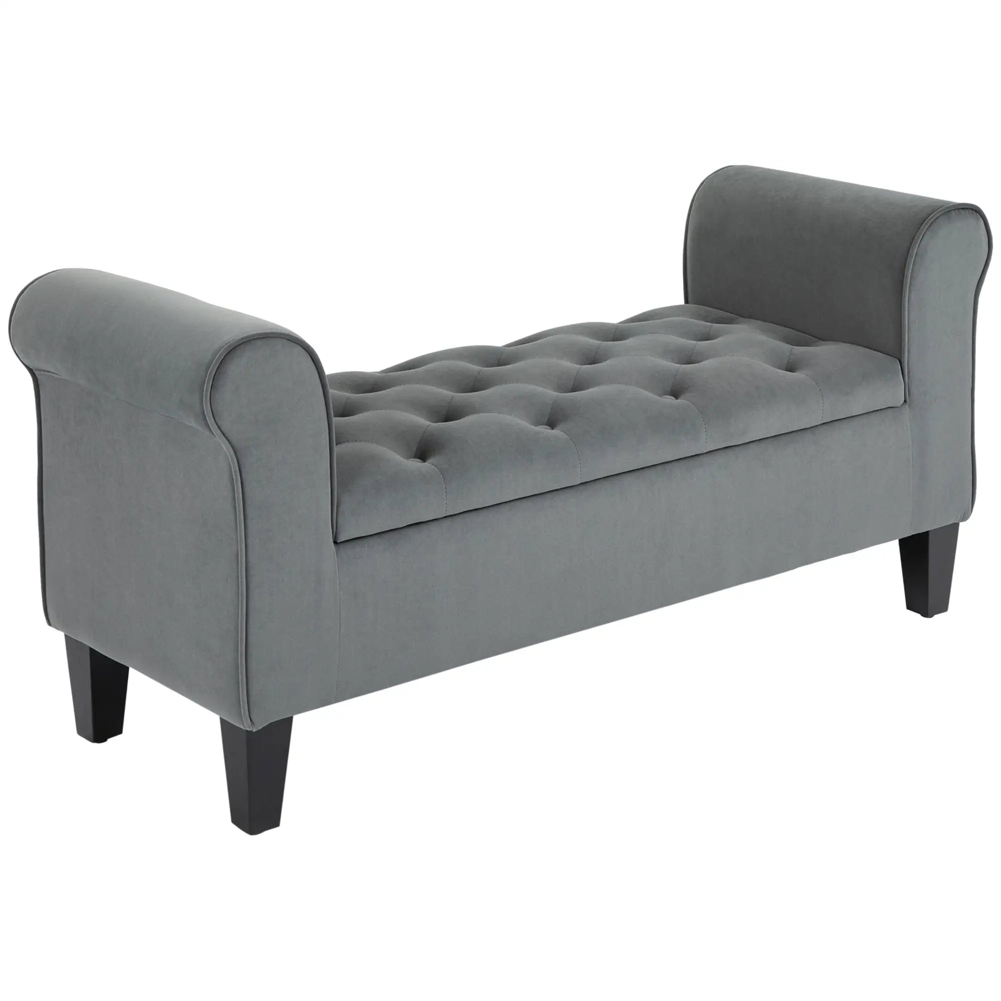 Button Tufted Storage Ottoman Bench, 70 Inches, Grey Storage Ottomans & Benches Grey at Gallery Canada