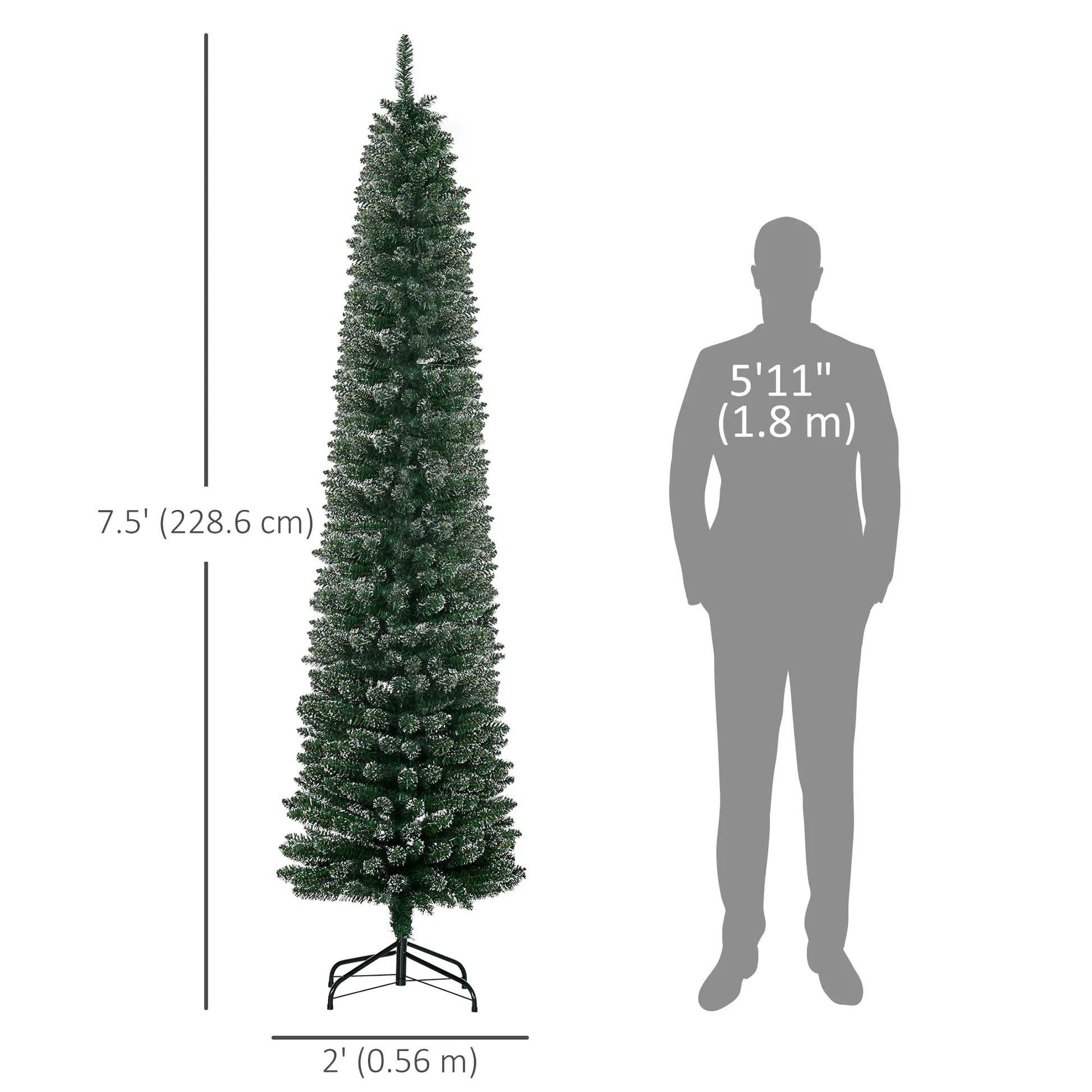 7.5FT Artificial Snow Dipped Christmas Tree, Foldable Stand, Green Pencil Christmas Trees at Gallery Canada
