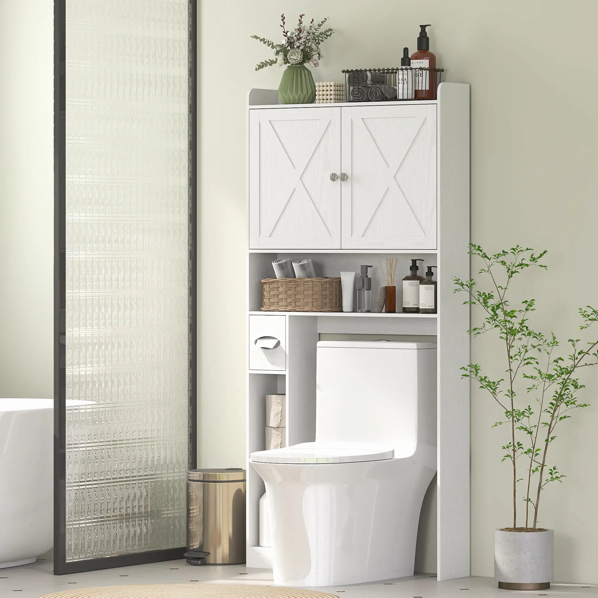 Farmhouse Over Toilet Cabinet, Adjustable Shelf, White Bathroom Cabinets at Gallery Canada