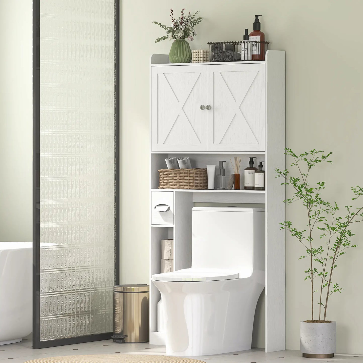 Farmhouse Over Toilet Cabinet, Adjustable Shelf, White Bathroom Cabinets at Gallery Canada