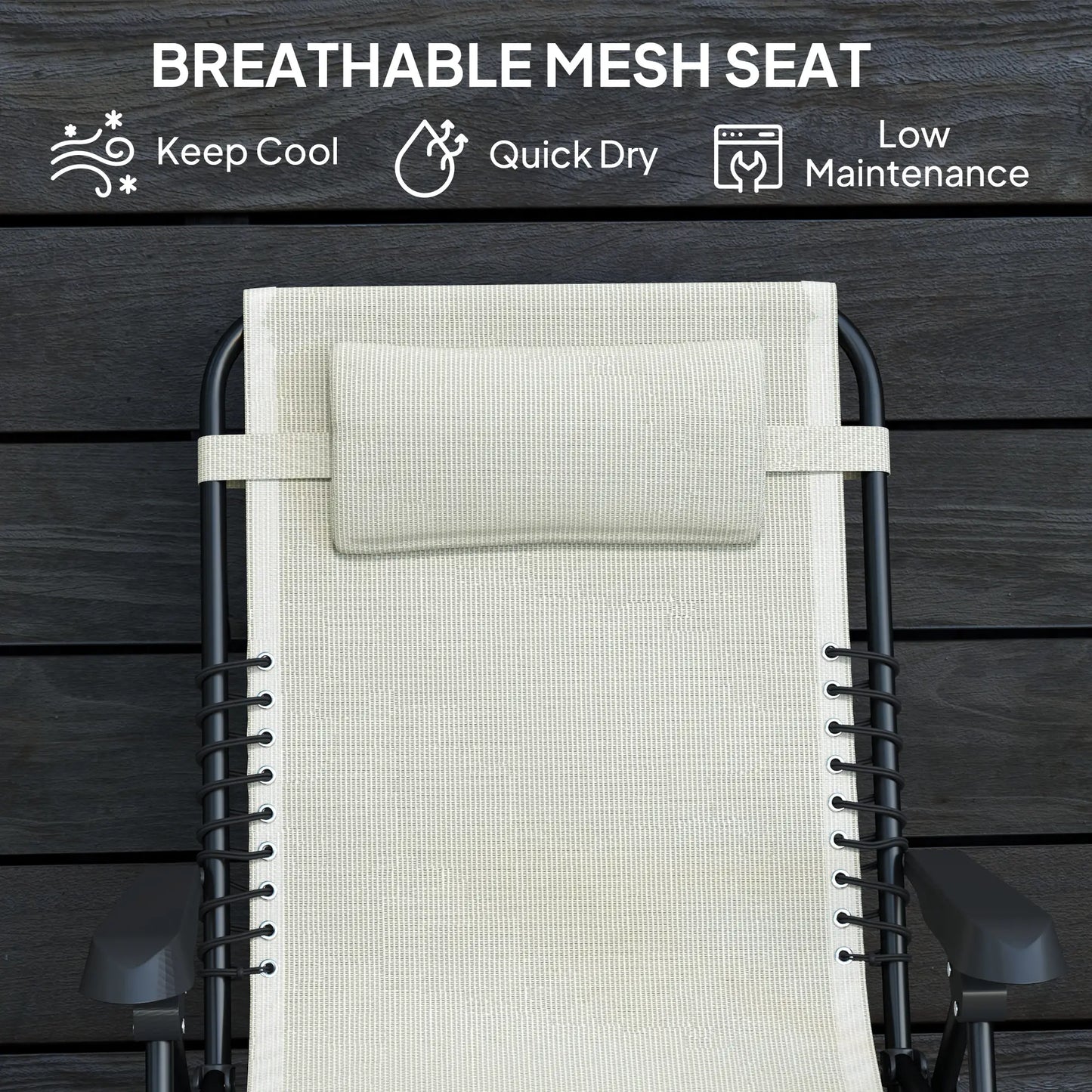 Folding Zero Gravity Chair, 5-Position Adjustable Outdoor Recliner, Beige Lounger Chairs at Gallery Canada