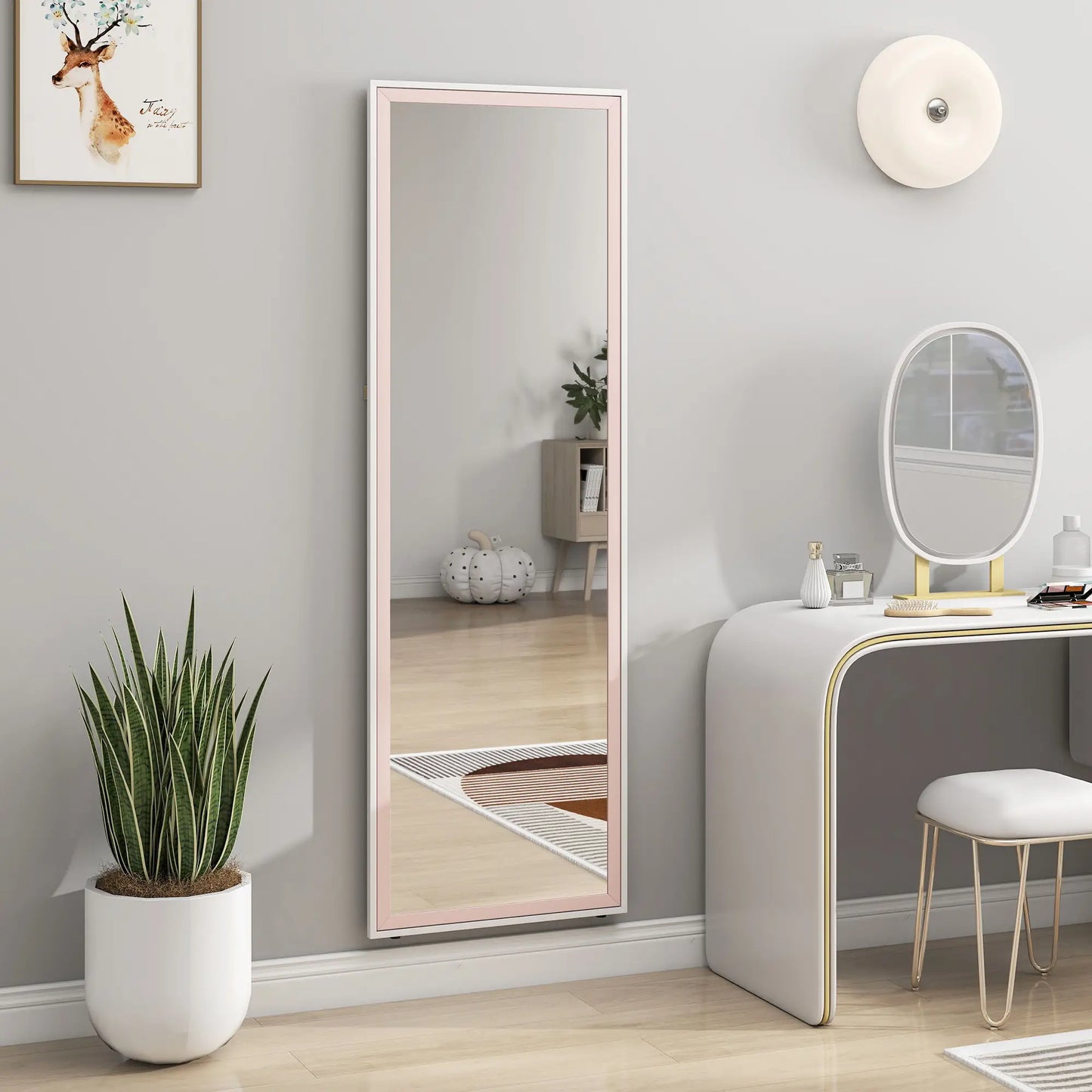 64" x 21" Full Length Mirror, Rectangular Frame, Standing, White and Pink Full Length Mirrors at Gallery Canada