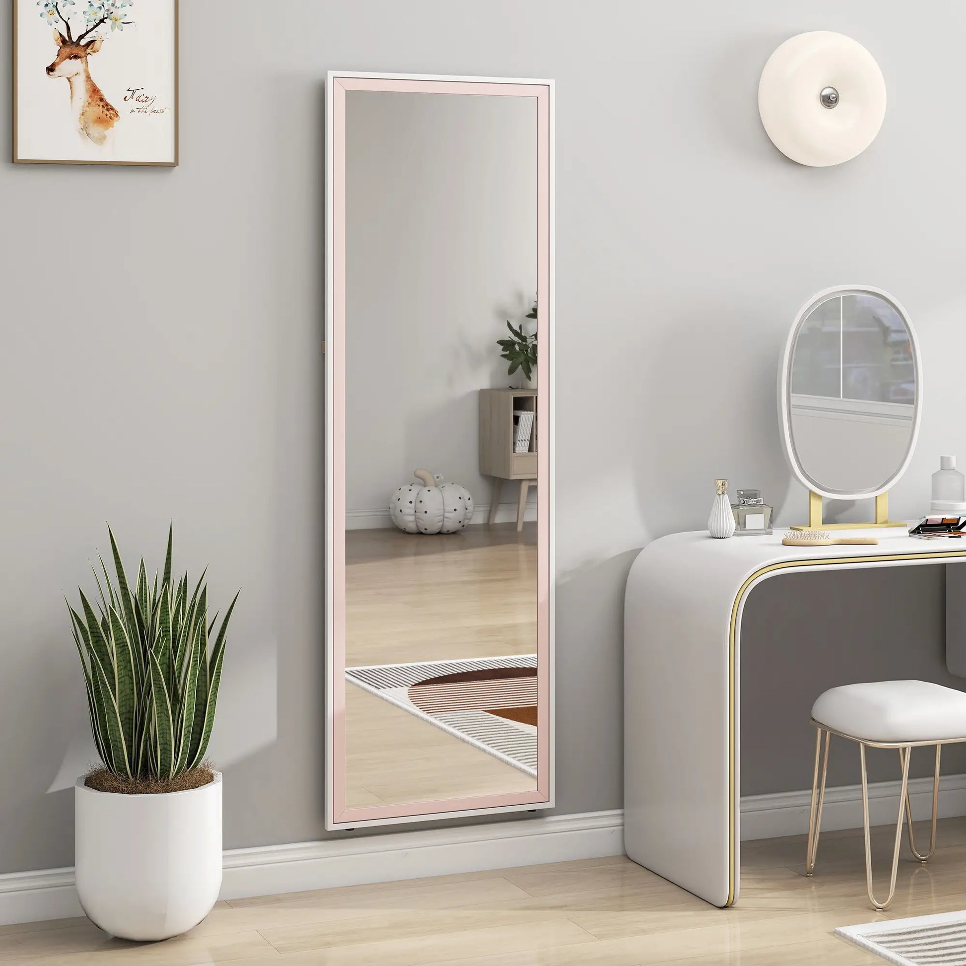 64" x 21" Full Length Mirror, Rectangular Frame, Standing, White and Pink Full Length Mirrors at Gallery Canada