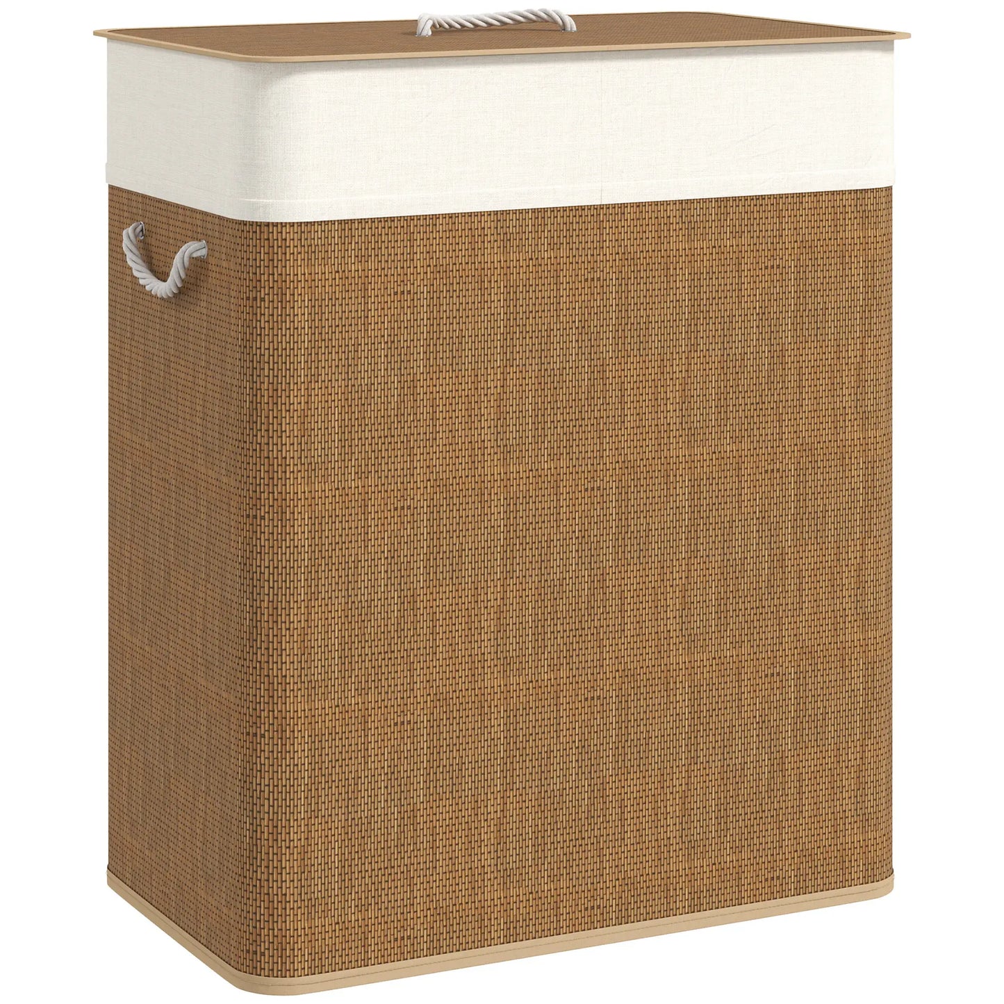 Double Laundry Basket with Lid, 100L Bamboo Hamper, Removable Bags, Brown Clothing Storage at Gallery Canada
