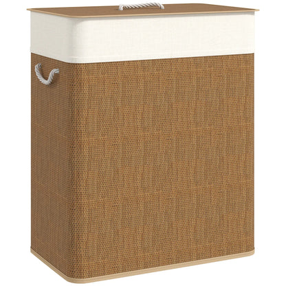 Double Laundry Basket with Lid, 100L Bamboo Hamper, Removable Bags, Brown Clothing Storage at Gallery Canada