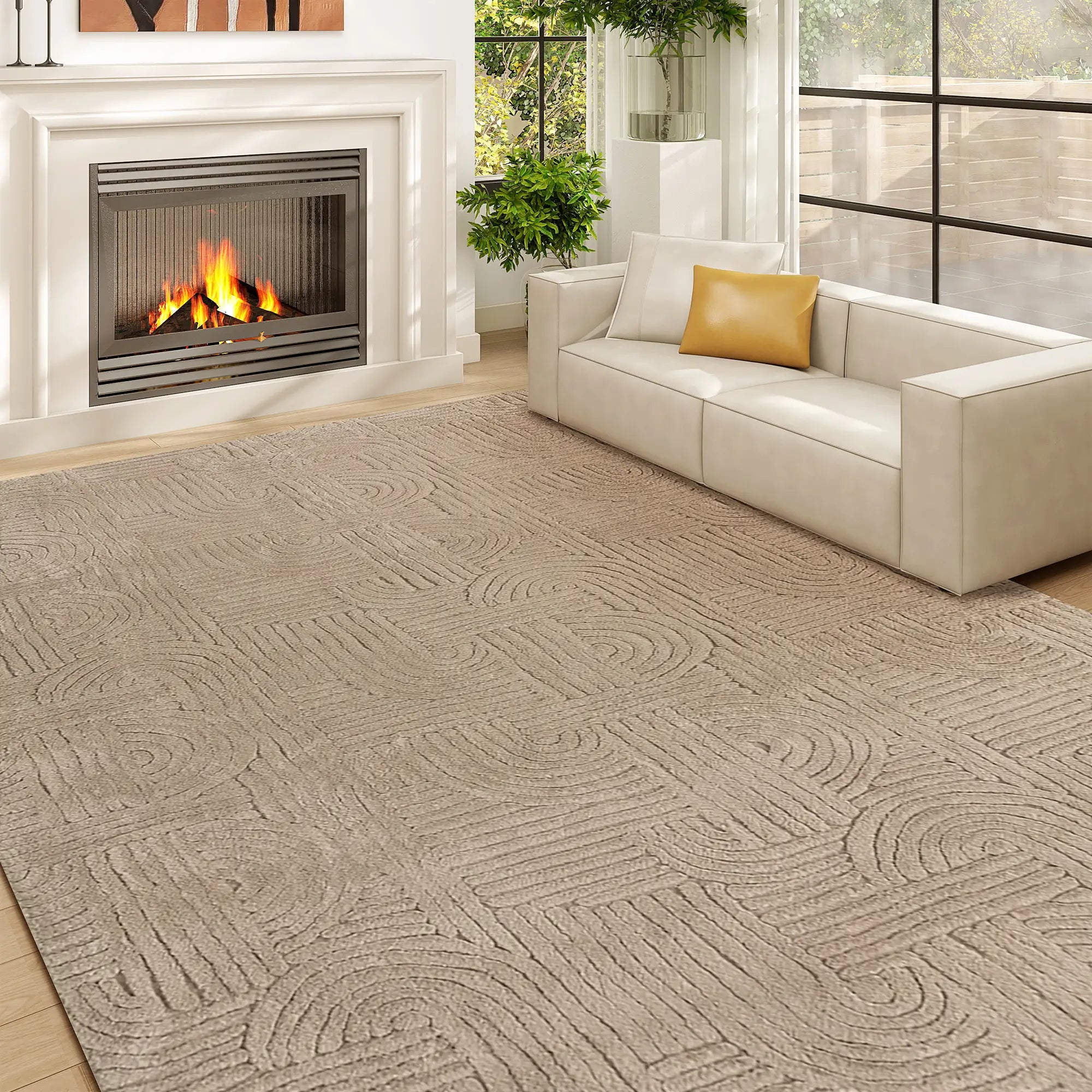 5x7 Faux Fur Rug, Non-Slip Carpet for Living Room, Bedroom, Tan Area Rugs at Gallery Canada