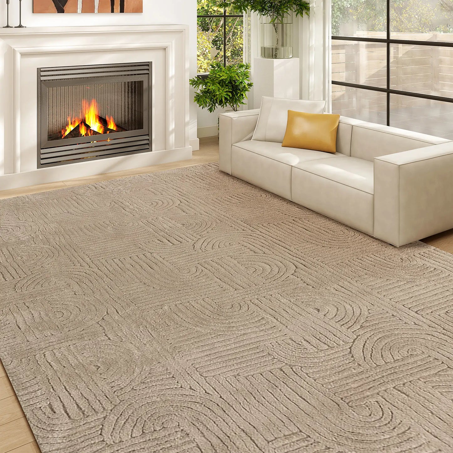 5x7 Faux Fur Rug, Non-Slip Carpet for Living Room, Bedroom, Tan Area Rugs at Gallery Canada