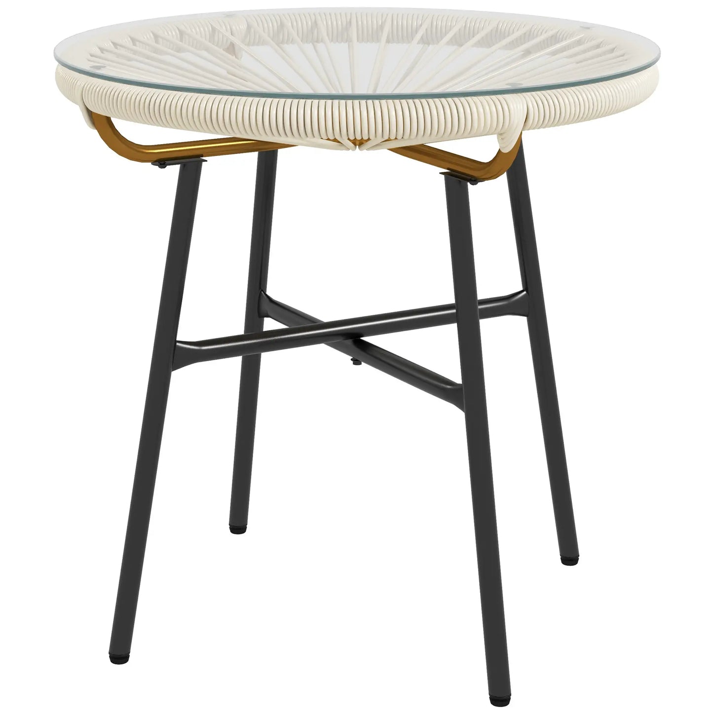 Round Rattan Side Table, With Tempered Glass Top, Cream White Patio Side Tables Black Frame, Cream PE Rattan at Gallery Canada