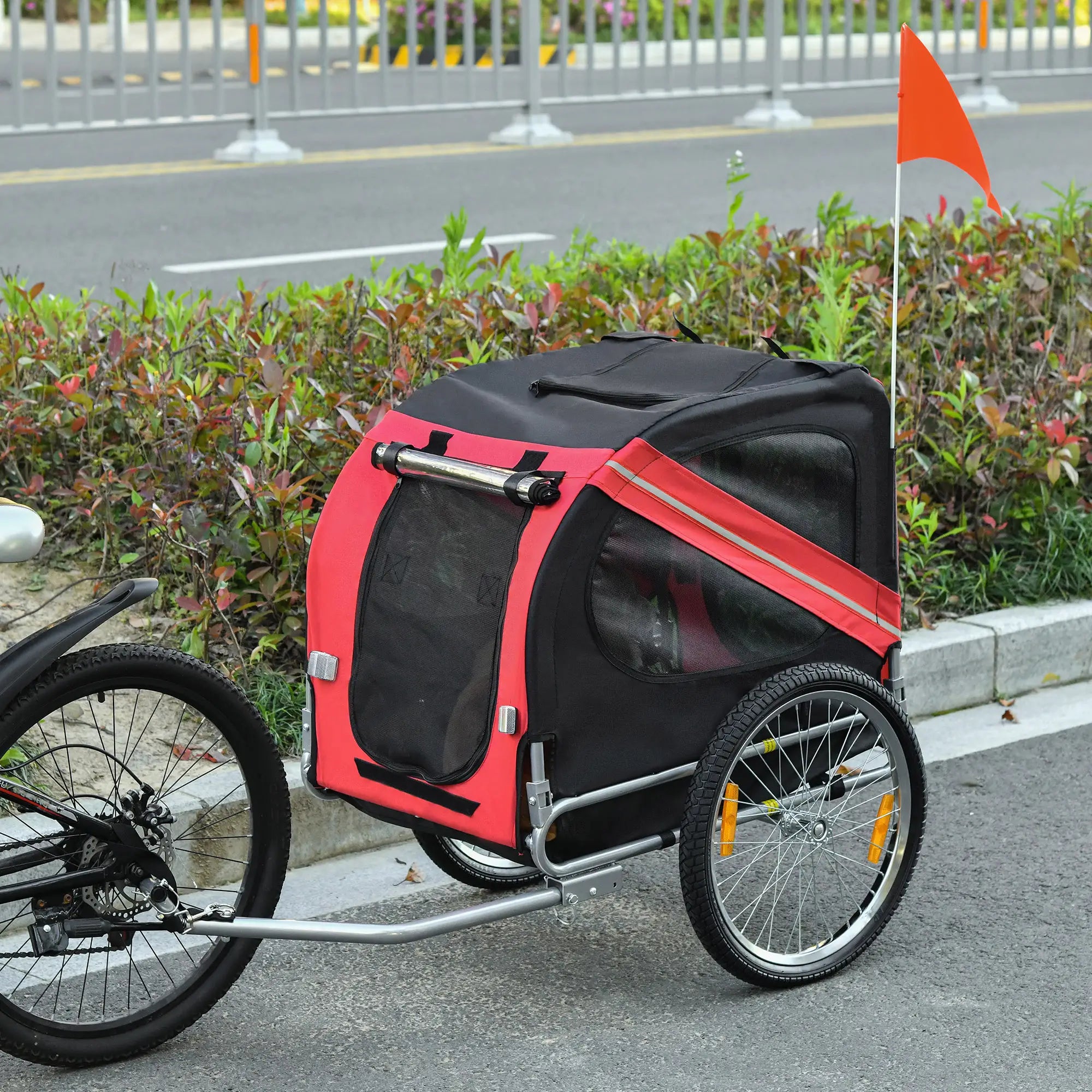 Foldable Dog Bike Trailer, Pet Cargo Carrier, Red/Black Dog Bike Trailers & Strollers at Gallery Canada
