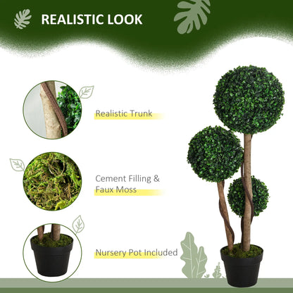 35 Inch Artificial Boxwood Topiary Tree, Triple Ball, Dark Green Artificial Trees at Gallery Canada