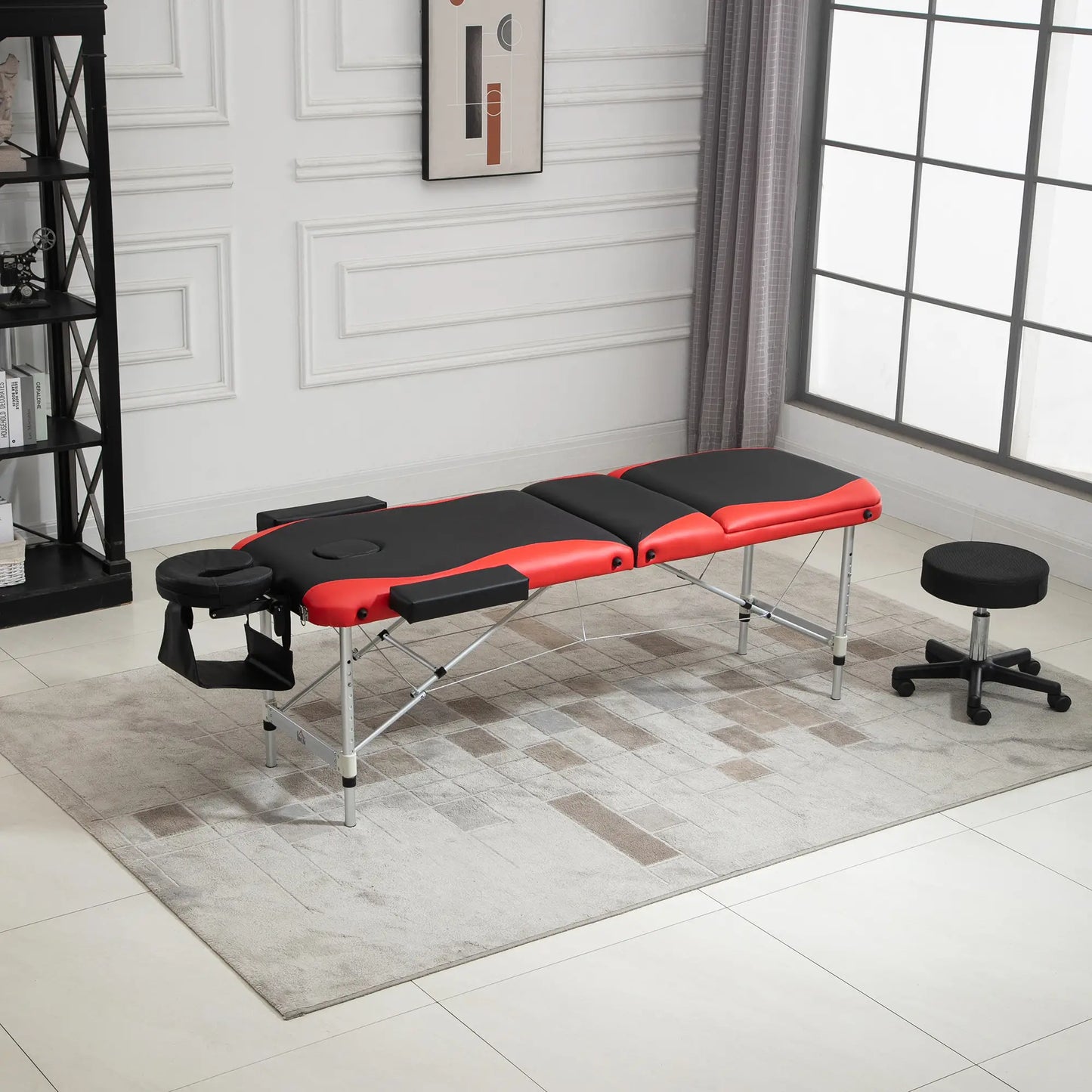85" Foldable Massage Table, 3 Section, Salon Spa Facial Couch Bed, Black/Red Portable Massage Tables at Gallery Canada