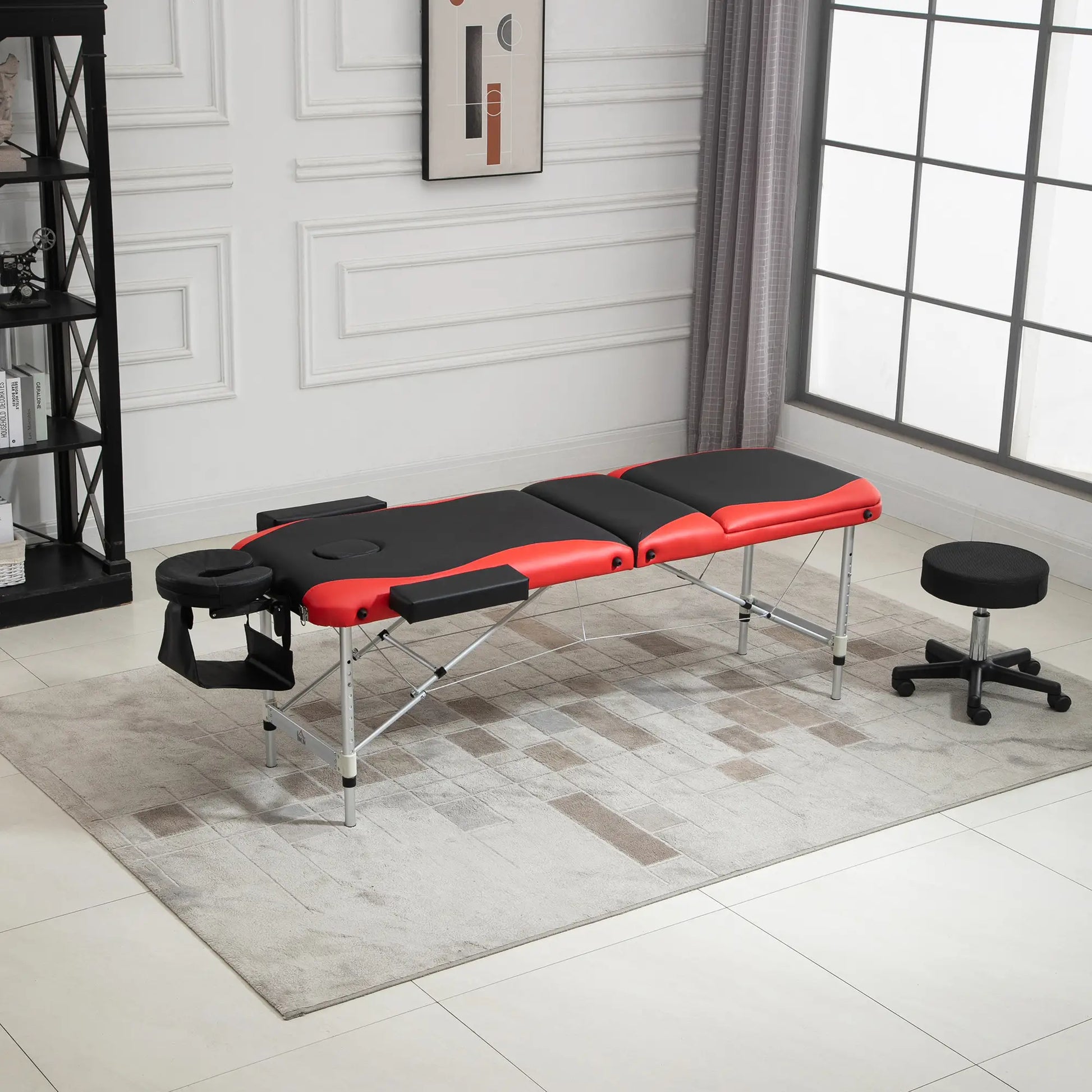 85" Foldable Massage Table, 3 Section, Salon Spa Facial Couch Bed, Black/Red Portable Massage Tables at Gallery Canada