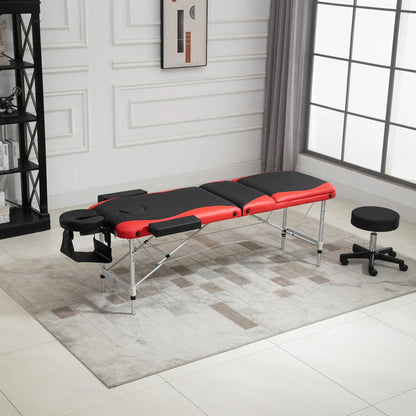 85" Foldable Massage Table, 3 Section, Salon Spa Facial Couch Bed, Black/Red Portable Massage Tables at Gallery Canada