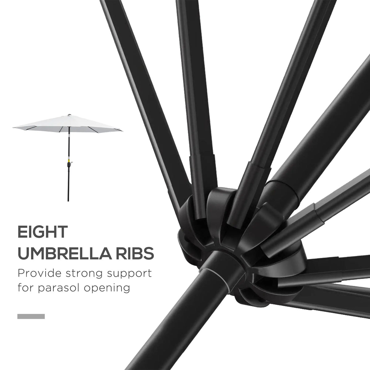 10' x 8' Round Patio Umbrella, Crank Handle, Tilt, White