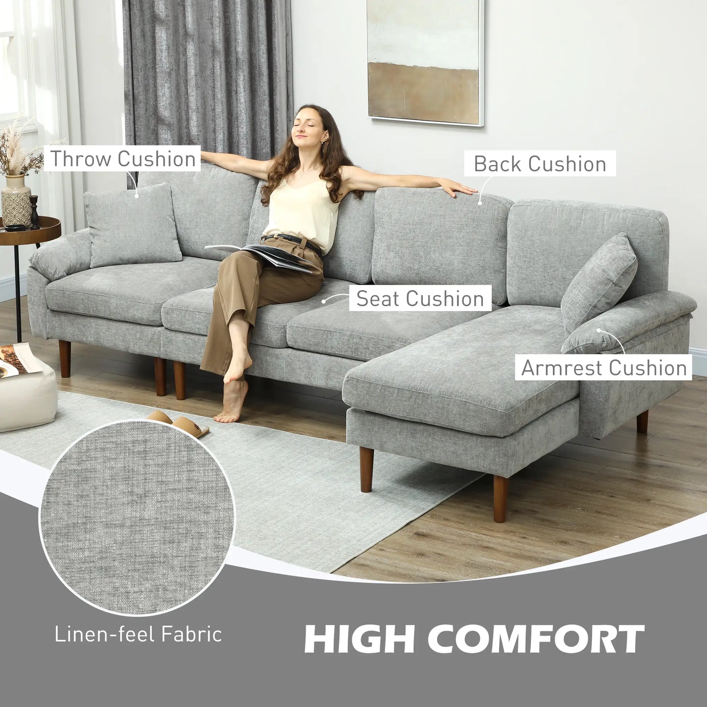 L-Shape Sofa, Modern Sectional Couch with Chaise Lounge, Grey 3-Seater Sofas at Gallery Canada