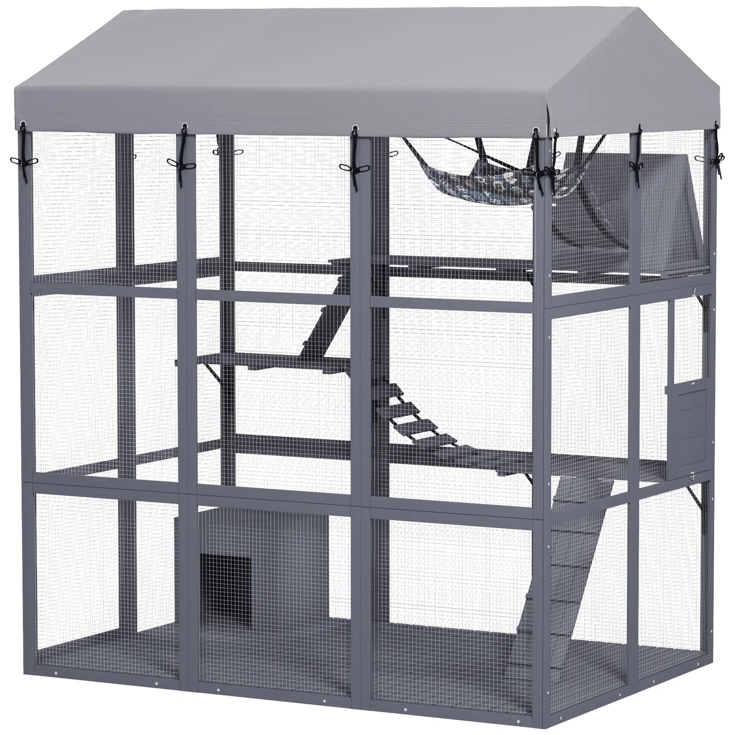 81"H Catio Outdoor Enclosure, Floor Included, Fits 2-4 Cats, Grey Outdoor Cat Enclosures Grey at Gallery Canada