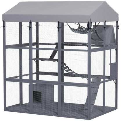 81"H Catio Outdoor Enclosure, Floor Included, Fits 2-4 Cats, Grey Outdoor Cat Enclosures Grey at Gallery Canada